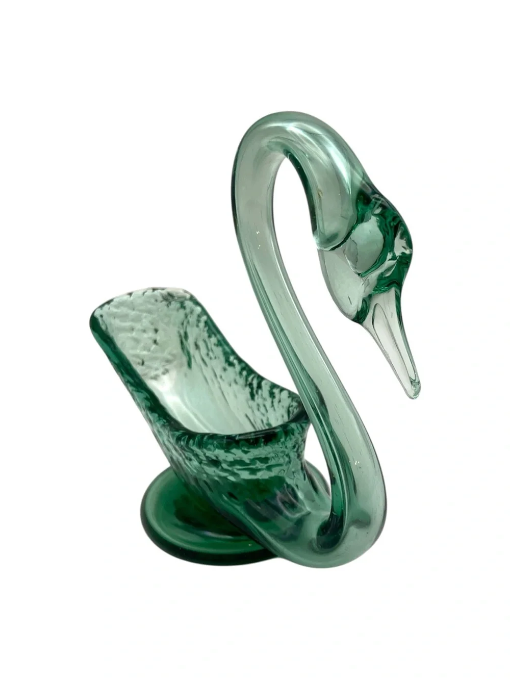 Vintage Green Blown Glass Swan Jewelry Dish Trinket Holder Vanity Decor